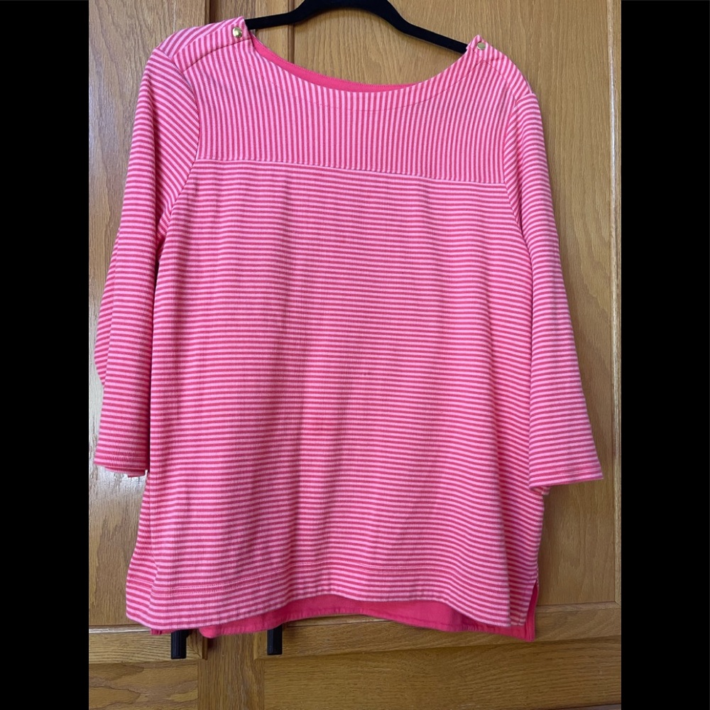 Croft & Barrow 3/4 in Sleeve Coral Stripe Cotton Top NWOT Sz XL